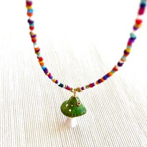 Beaded mushroom necklace